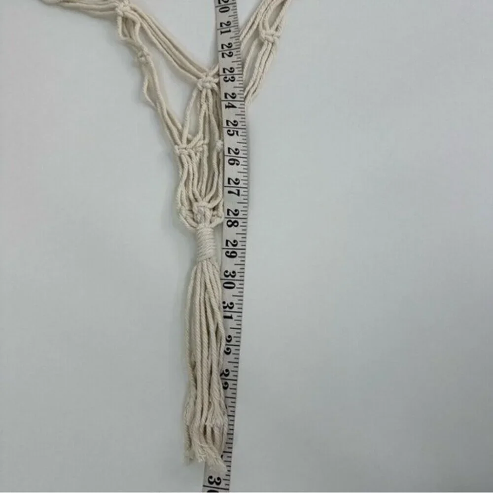 Lot of 2 Macrame Hanging‎ Shelves with Plant Hanger Cream Boho Wood Wall Decor